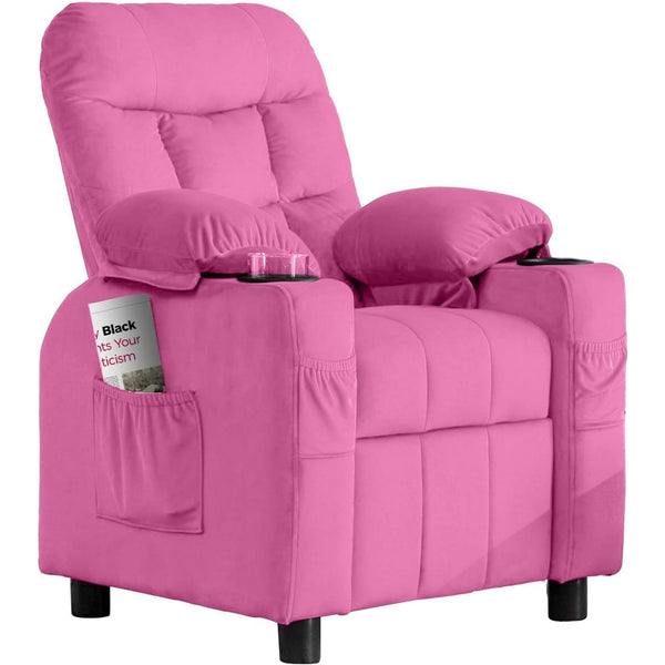 Pipleo Kids Recliner Chairs for Toddlers, Toddlers Recliner Chair with Cup Holder, Footrest, Side Pockets, Ergonomic Adjustable Velvet Kids Lounge Chair, Comfortable Recliner Chair for Boys Girls