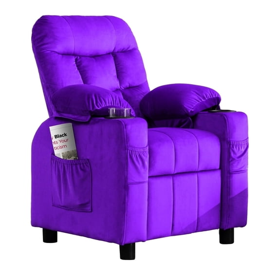 NEORIVER Kids Recliner Chairs for Toddlers, Toddlers Recliner Chair with Cup Holder, Footrest, Side Pockets, Ergonomic Adjustable Velvet Kids Lounge Chair, Comfortable Recliner Chair for Boys Girls