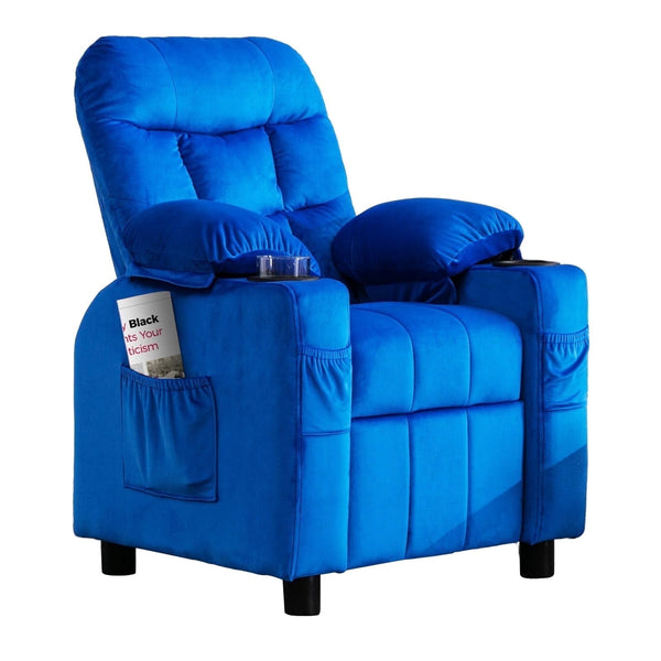 Pipleo Kids Recliner Chairs for Toddlers, Toddlers Recliner Chair with Cup Holder, Footrest, Side Pockets, Ergonomic Adjustable Velvet Kids Lounge Chair, Comfortable Recliner Chair for Boys Girls