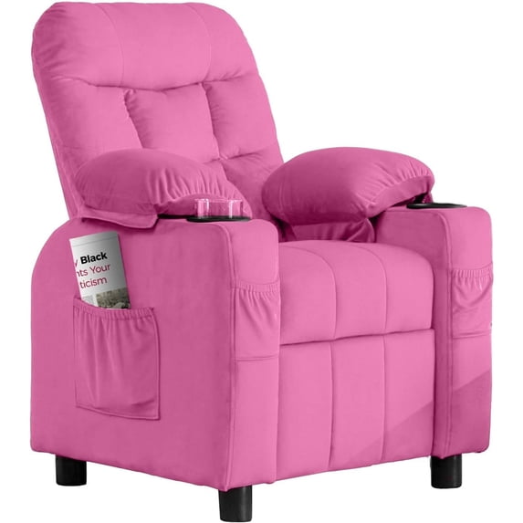 Pipleo Kids Recliner Chairs for Toddlers, Toddlers Recliner Chair with Cup Holder, Footrest, Side Pockets, Ergonomic Adjustable Velvet Kids Lounge Chair, Comfortable Recliner Chair for Boys Girls