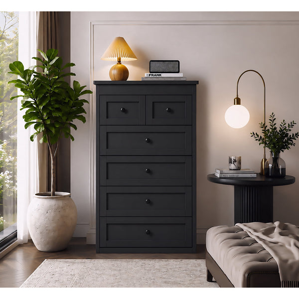 ICEELF Modern 6-Drawer Dresser 43.3'' Tall Wood Chest, Storage Organizer with Smooth Metal Slides & Anti-Tip Kit, Easy Assembly with Video Guide for Bedroom, Closet, Hallway, Living Room