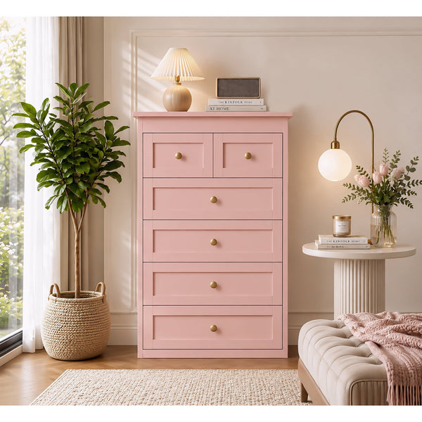 ICEELF Modern 6-Drawer Dresser 43.3'' Tall Wood Chest, Storage Organizer with Smooth Metal Slides & Anti-Tip Kit, Easy Assembly with Video Guide for Bedroom, Closet, Hallway, Living Room