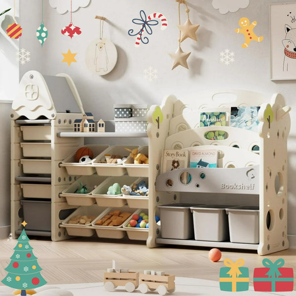 ICEELF Toy Storage Organizer with Collapsible Polyethylene Storage Baskets, Bins, Bookshelf, Drawers