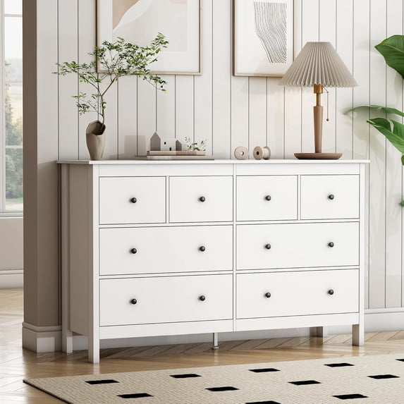 NEORIVER Black Dresser, 8 Drawer Dresser, 50" Modern Wooden Dressers Chests of Drawer, 8 Drawers Wide Dresser for Bedroom