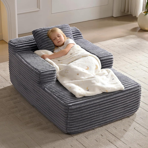 Linor Kids Chaise Lounge Chair, 45.7" Kid Sofa Boneless Chair with Soft Corduroy Fabric, Deep Seat Sleeper Kids Couch for Living Room, Bedroom, Kids Room, Apartment, Movie Room