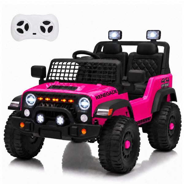 LINOR 12V Kids Ride On Car, Electric Toy Vehicle with Dual Motors, 3 Speed Modes, Remote Control, Bluetooth, USB, Music, LED Lights & Safety Belts, Ages 3+, Rose red