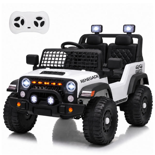 LINOR 12V Kids Ride On Car, Electric Toy Vehicle with Dual Motors, 3 Speed Modes, Remote Control, Bluetooth, USB, Music, LED Lights & Safety Belts, Ages 3+, White