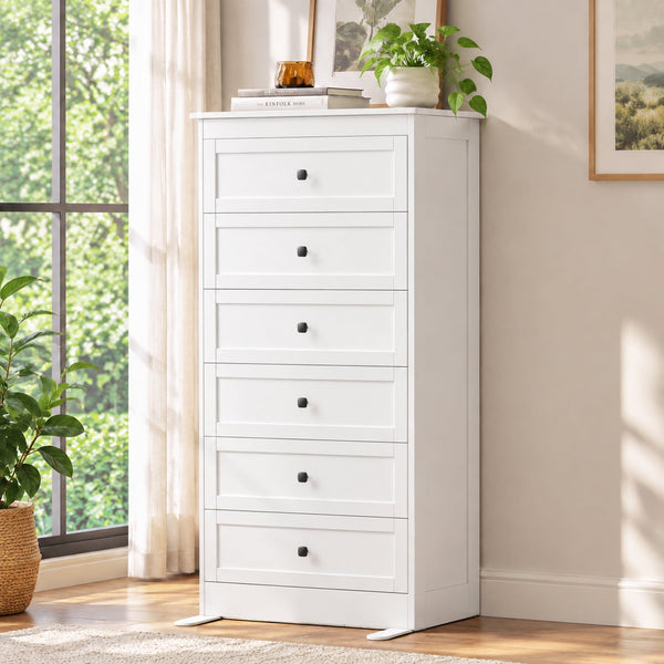 LINOR 6 Drawer Dresser for Bedroom, 55.12" Tall Wide Chest of Drawers, Extra Large Storage Organizer, Deep Drawers, Anti-Tip Design, Smooth Metal Slides