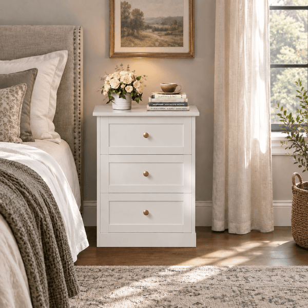 LINOR Nightstand Set of 2 with Hidden Compartment, 4 Drawers, 19"W x 15"D x 25.2"H, Farmhouse Bedside Table, Modern Storage Cabinet