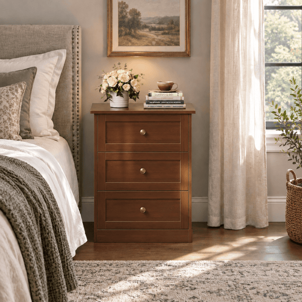 LINOR Nightstand Set of 2 with Hidden Compartment, 4 Drawers, 19"W x 15"D x 25.2"H, Farmhouse Bedside Table, Modern Storage Cabinet