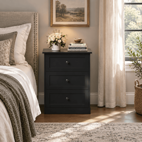 LINOR Nightstand Set of 2 with Hidden Compartment, 4 Drawers, 19"W x 15"D x 25.2"H, Farmhouse Bedside Table, Modern Storage Cabinet