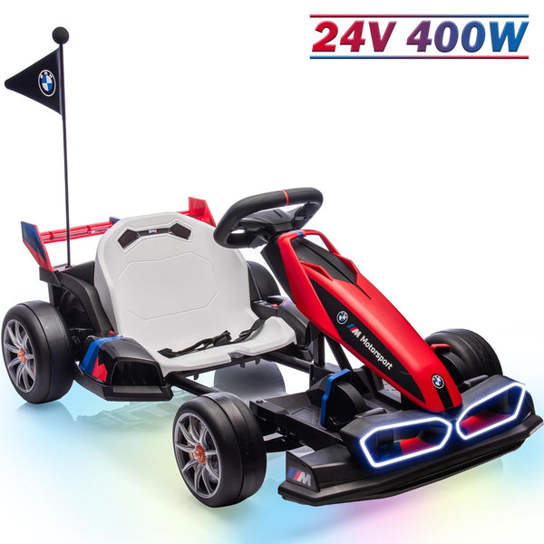 36V 9AH Electric Go Kart for Kids 6-12, Licensed BMW Drift Kart Ride on Toys, Dual 300W Motors, Adjustable Seat, Drift Mode, 2 Speed, LED Lights