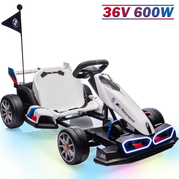 36V 9AH Electric Go Kart for Kids 6-12, Licensed BMW Drift Kart Ride on Toys, Dual 300W Motors, Adjustable Seat, Drift Mode, 2 Speed, LED Lights