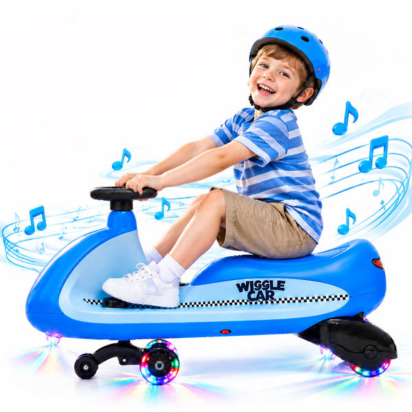 Linor 12V Electric Wiggle Car for Kids, Dual Motors, 2 Speeds, Flashing Wheels, 9 Light Modes, DIY Stickers, Ages 3+, 155 lbs Max Load, Red Ride On Toy