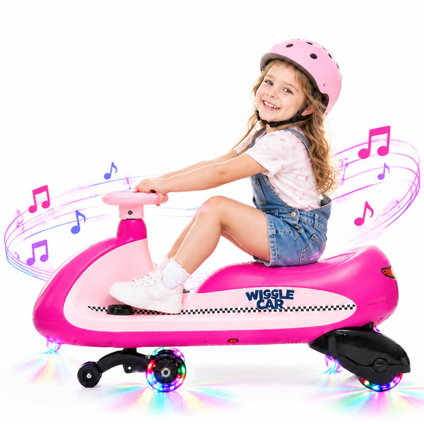 Linor 12V Electric Wiggle Car for Kids, Dual Motors, 2 Speeds, Flashing Wheels, 9 Light Modes, DIY Stickers, Ages 3+, 155 lbs Max Load, Red Ride On Toy（副本）