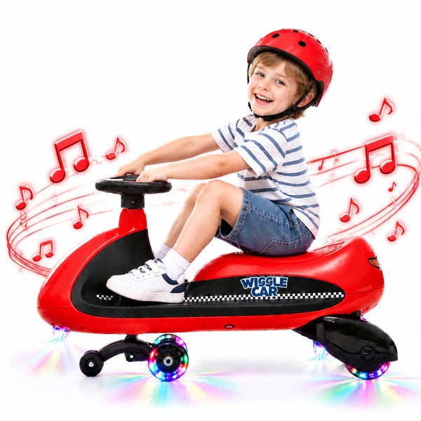 Linor 12V Electric Wiggle Car for Kids, Dual Motors, 2 Speeds, Flashing Wheels, 9 Light Modes, DIY Stickers, Ages 3+, 155 lbs Max Load, Red Ride On Toy（副本）（副本）（副本）