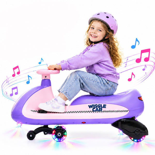 Linor 12V Electric Wiggle Car for Kids, Dual Motors, 2 Speeds, Flashing Wheels, 9 Light Modes, DIY Stickers, Ages 3+, 155 lbs Max Load, Red Ride On Toy（副本）（副本）