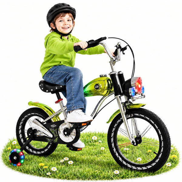 Linor 16 Inch Kids Bike for Boys and Girls Ages 4-6, Retro Style Bicycle with Front Light, Music Mode, Kickstand, Adjustable Seat, Dual Brakes