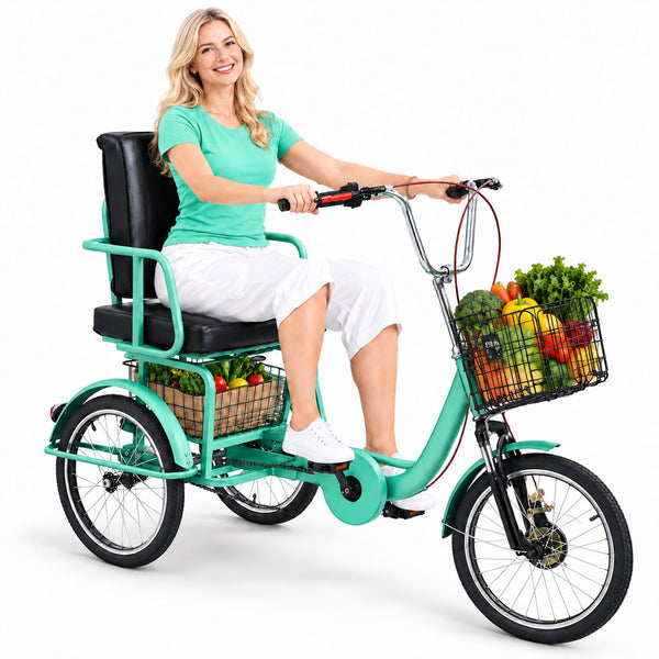 Linor 18 Inch Adult Tricycle, 3-Wheel Bike with Adjustable Padded Seat & Backrest, Front & Rear Baskets, Low Step-Through Frame, Dual Brakes