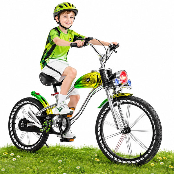 Linor 20 Inch Kids Bike for Boys and Girls Ages 7-12, Retro Style Bicycle with Front Light, Music Mode, Kickstand, Adjustable Seat, Dual Brakes