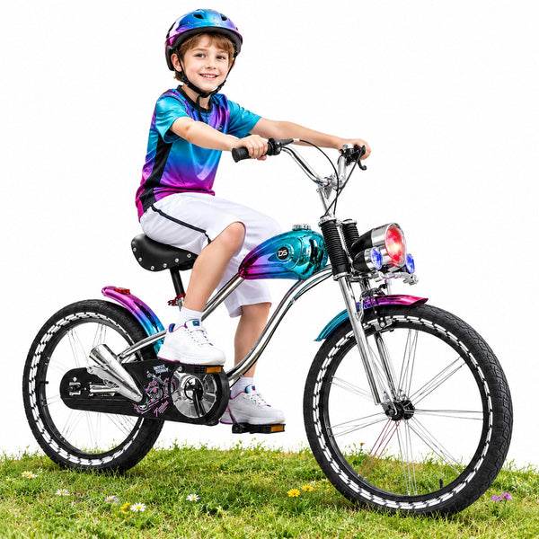 Linor 20 Inch Kids Bike for Boys and Girls Ages 7-12, Retro Style Bicycle with Front Light, Music Mode, Kickstand, Adjustable Seat, Dual Brakes
