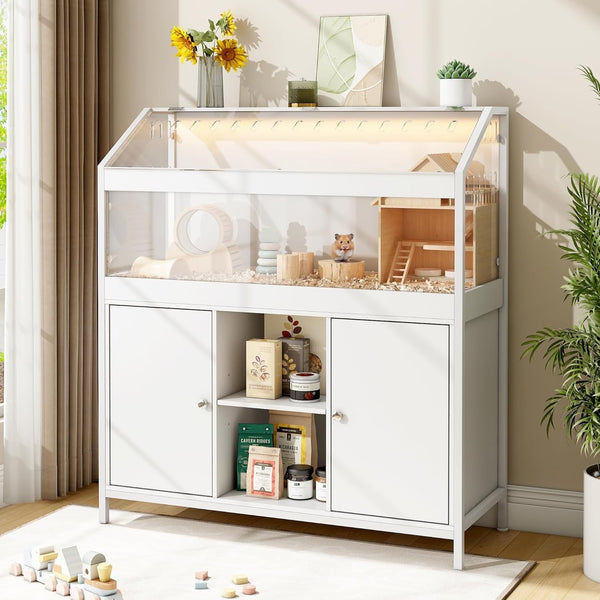 Linor Large Hamster, Guinea Pig, Hedgehog, Rat, Ferret Habitat with LED Light, Acrylic Panels & Storage Cabinet