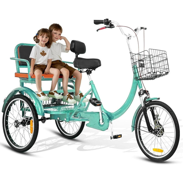 20" Adult Tricycle with Rear Seats, 3-Wheel Bikes, Baskets, for Senior