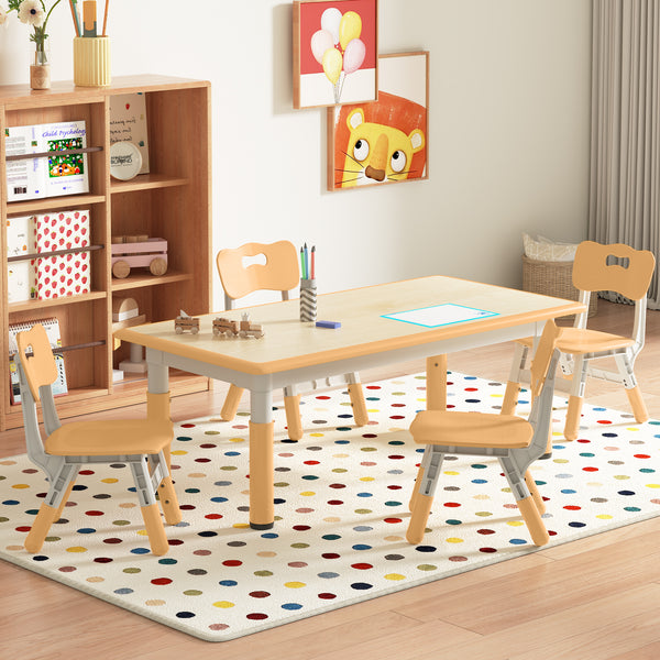 Height-Adjustable Kids Arts & Crafts Rectangular Table and 4 Chairs Set for Home, Playroom