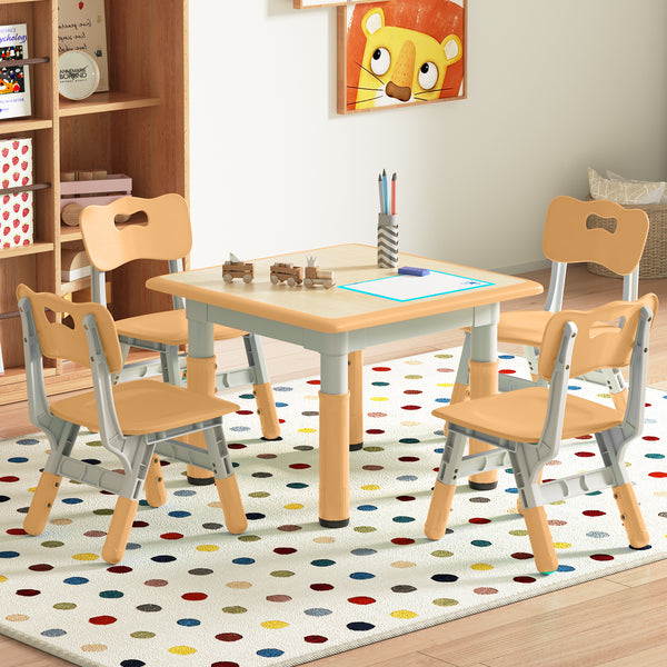 Height-Adjustable Versatile Kids Craft Square Table and 4 Chairs Set for Ages 2-10