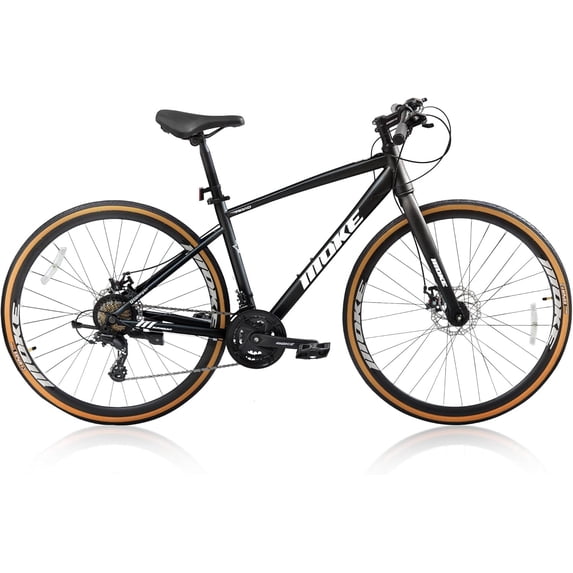 Mens Road Bike, NEORIVER 700C 24-Speed Hybrid Bike for Adults, Features Dual Disc Brakes, Trigger Shifting, Internal Wiring & Lightweight Frame for City Commuting