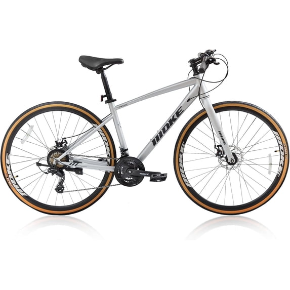 Mens Road Bike, NEORIVER 700C 24-Speed Hybrid Bike for Adults, Features Dual Disc Brakes, Trigger Shifting, Internal Wiring & Lightweight Frame for City Commuting