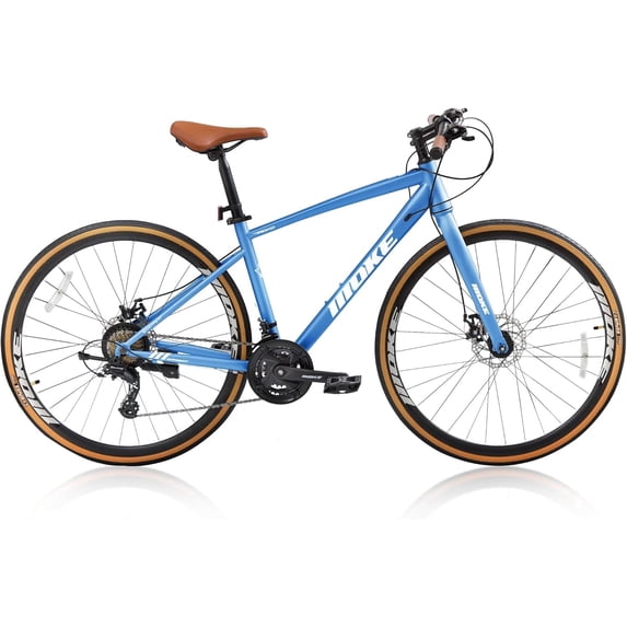 Mens Road Bike, NEORIVER 700C 24-Speed Hybrid Bike for Adults, Features Dual Disc Brakes, Trigger Shifting, Internal Wiring & Lightweight Frame for City Commuting