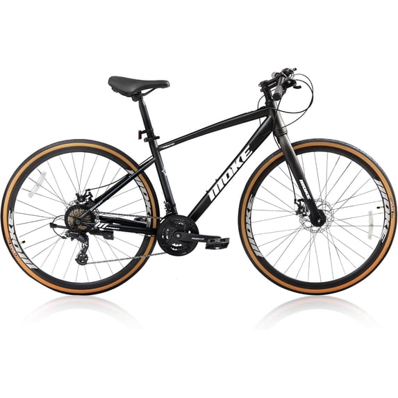 Mens Road Bike, NEORIVER 700C 24-Speed Hybrid Bike for Adults, Features Dual Disc Brakes, Trigger Shifting, Internal Wiring & Lightweight Frame for City Commuting