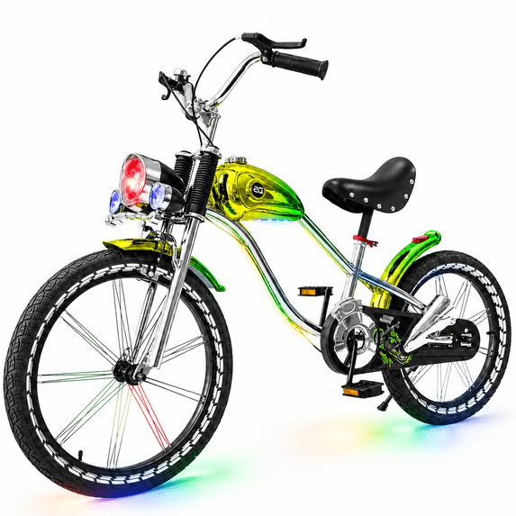 NEORIVER 16" Kids Bike Retro Motorcycle Style, Boys Girls Ages 3-12, Light-Up Training Wheels, Front Lights & Music, Adjustable Seat, Kickstand, V-Brake
