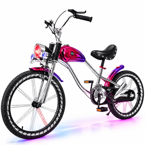NEORIVER 16" Kids Bike Retro Motorcycle Style, Boys Girls Ages 3-12, Light-Up Training Wheels, Front Lights & Music, Adjustable Seat, Kickstand, V-Brake