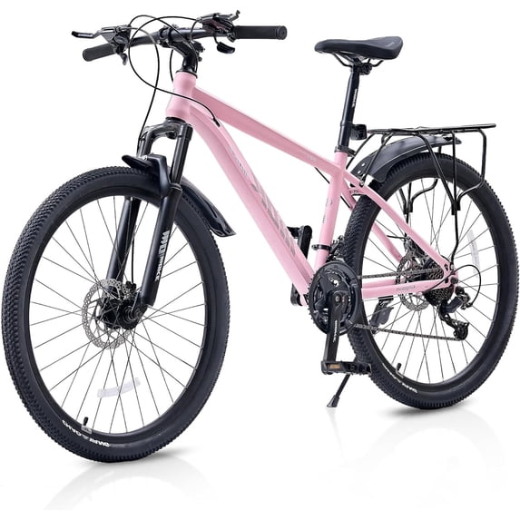 NEORIVER 26 Inch Kids Mountain Bike for Girls 6+, 21-Speed All-Terrain Bicycle with Suspension Fork, Dual Disc Brakes, Rear Rack & Internal Cable Routing