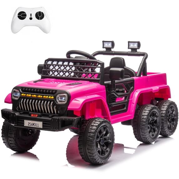 NEORIVER 24V Kids Ride-On Car, 6-Wheel 4WD Electric Toy Vehicle with 3 Speeds, LED Lights, MP3, Rear Storage, 66 lbs Capacity
