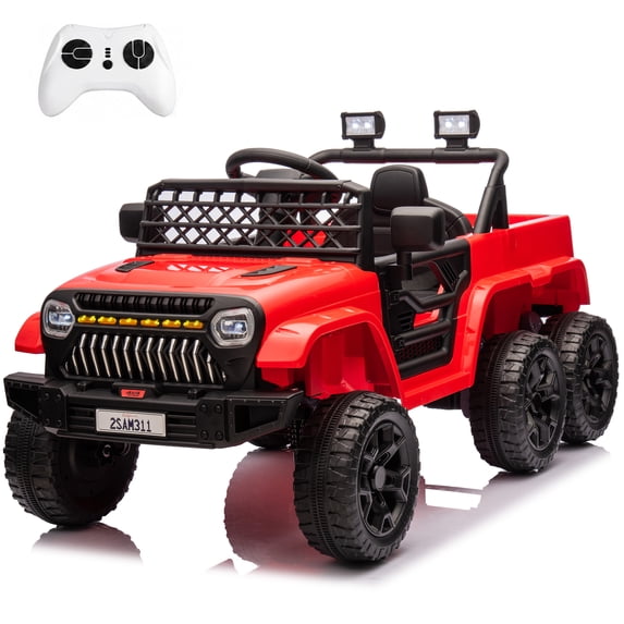 NEORIVER 24V Kids Ride-On Car, 6-Wheel 4WD Electric Toy Vehicle with 3 Speeds, LED Lights, MP3, Rear Storage, 66 lbs Capacity