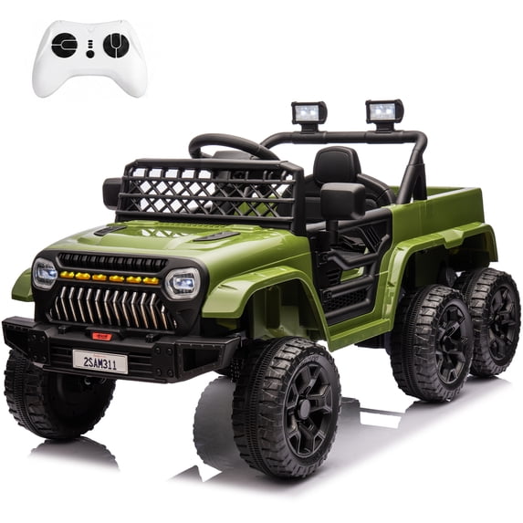 NEORIVER 24V Kids Ride-On Car, 6-Wheel 4WD Electric Toy Vehicle with 3 Speeds, LED Lights, MP3, Rear Storage, 66 lbs Capacity