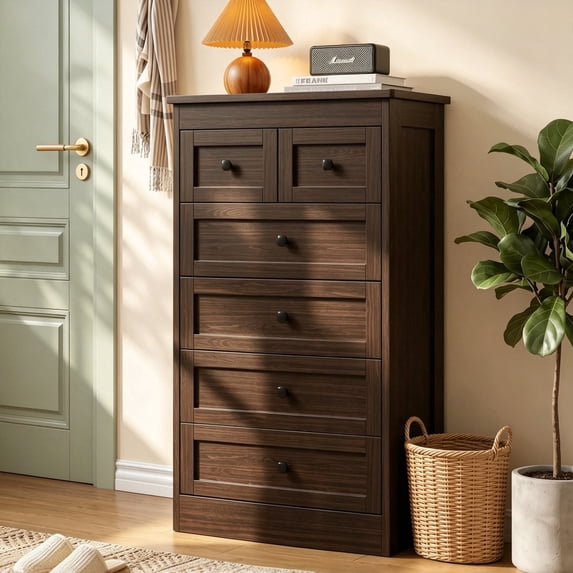 NEORIVER 6 Drawer Tall Dresser, Modern Farmhouse White Chest of Drawers with Assembly Video Guide