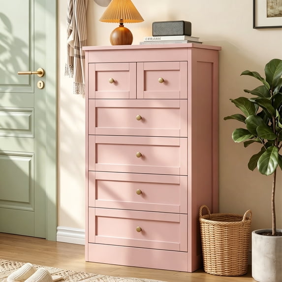 NEORIVER 6 Drawer Tall Dresser, Modern Farmhouse Black Chest of Drawers with Assembly Video Guide