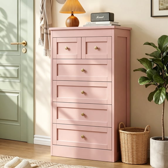 NEORIVER 6 Drawer Tall Dresser, Modern Farmhouse White Chest of Drawers with Assembly Video Guide