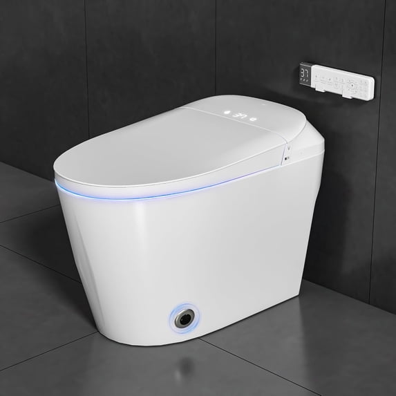 NEORIVER Modern Tankless Smart Toilet with Bidet Built in, Elongated Bidet Toilet with Heat Seat, Dual Auto Flush, Warm Water Wash & Dryer, Foot Sensor, Night Light