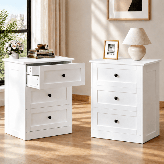 NEORIVER Nightstands Set of 2 with 4 Drawers & Hidden Storage, Easy Assembly Bedside Tables, Easy Assembly with Video Guide