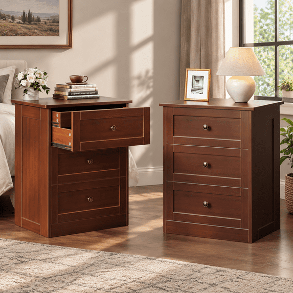 NEORIVER Nightstands Set of 2 with 4 Drawers & Hidden Storage, Easy Assembly Bedside Tables, Easy Assembly with Video Guide