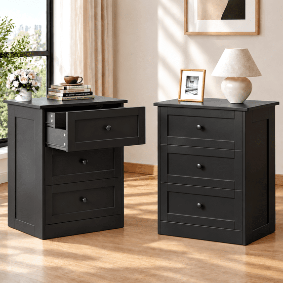 NEORIVER Nightstands Set of 2 with 4 Drawers & Hidden Storage, Easy Assembly Bedside Tables, Easy Assembly with Video Guide