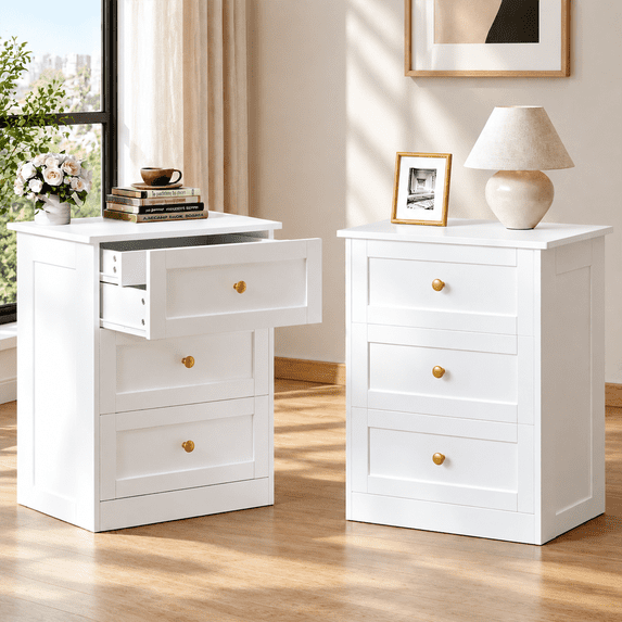 NEORIVER Nightstands Set of 2 with 4 Drawers & Hidden Storage, Easy Assembly Bedside Tables, Easy Assembly with Video Guide