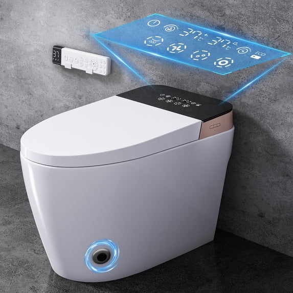 NEORIVER Smart Toilet with Bidet Built in, Tankless Modern Bidet Toilet with Foot Sensor & Dual Auto Flush, Heated Smart Toilet with Warm Water, Air Dryer and Night Light