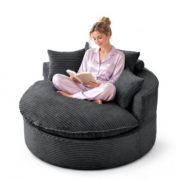 Oversized Boneless Chair with 3 Pillows, Cushion, Round Chaise Lounge Chair, Single Sofa for Living Room, Gray