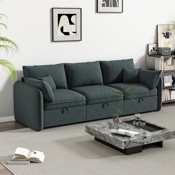 Pipleo 107" Sectional Sofas Home Collection Solid Print Wood Multifunctional Sectional Sofas